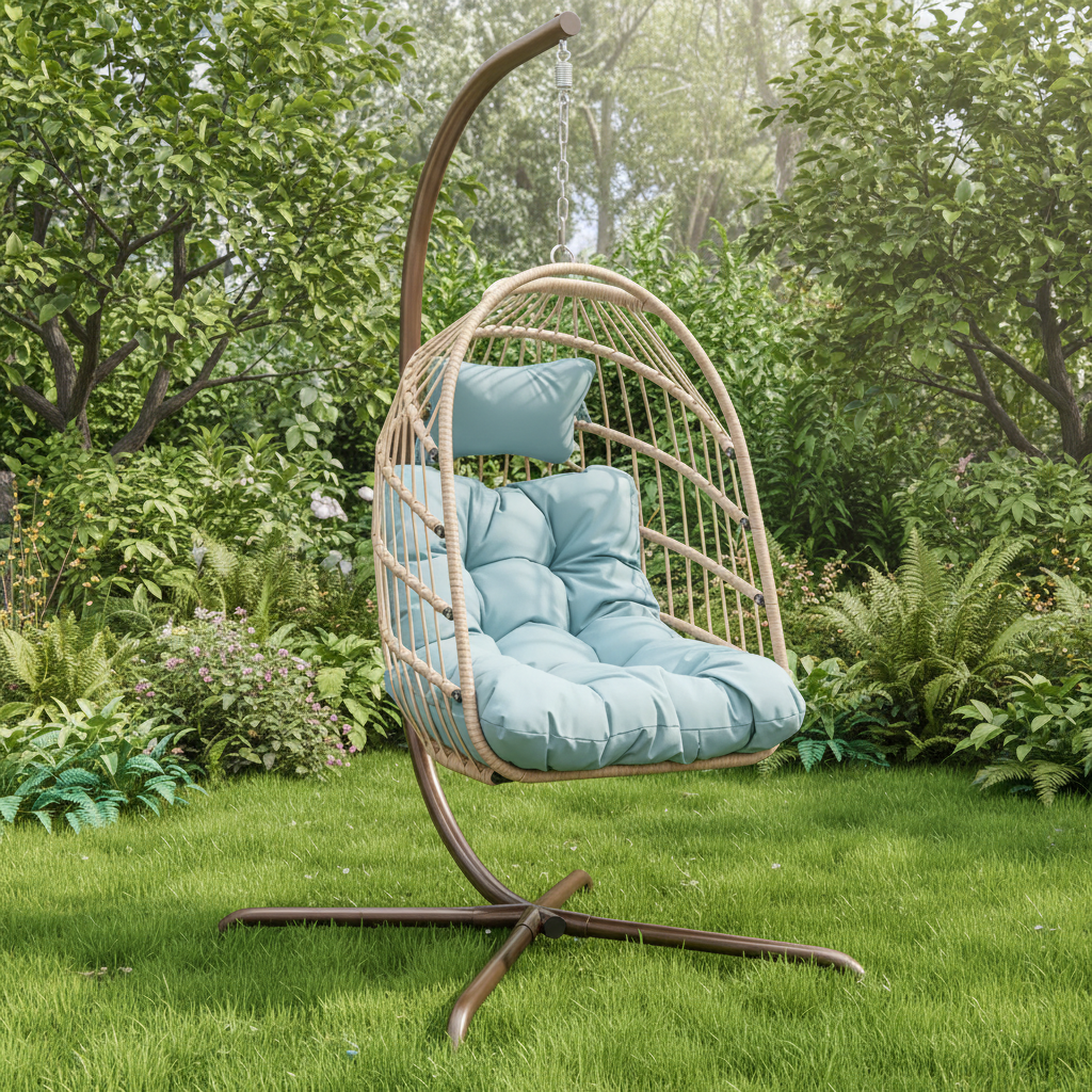 Hanging Egg Chair with Stand, Swinging Wicker Chair with Breathable Cushions Multi Market World Inc.