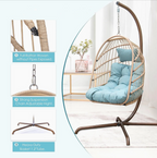 Hanging Egg Chair with Stand, Swinging Wicker Chair with Breathable Cushions Multi Market World Inc.