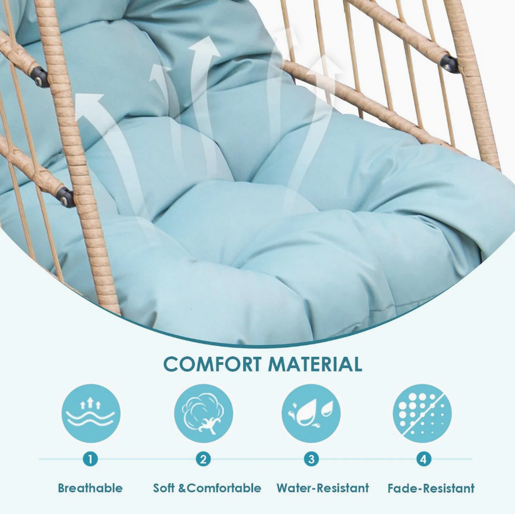 Hanging Egg Chair with Stand, Swinging Wicker Chair with Breathable Cushions Multi Market World Inc.