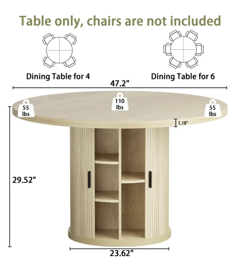 47" Round Dining Table with Pedestal Storage Base Multi Market World Inc.