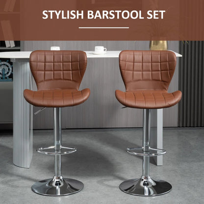 Set of 2 Counter Height Bar Stools Swivel Stool Height Adjustable Bar Chairs with Footrest for Kitchen Dining Home Pub, Brown