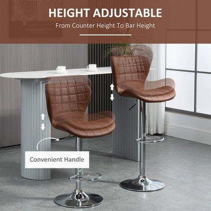 Set of 2 Counter Height Bar Stools Swivel Stool Height Adjustable Bar Chairs with Footrest for Kitchen Dining Home Pub, Brown