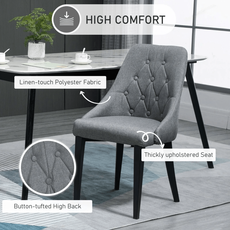 Set of 2 Modern Style Dining Chairs, Button Tufted High Back Side Chairs with Upholstered Seat, Steel Legs for Living Room, Kitchen, Study, Dark Grey