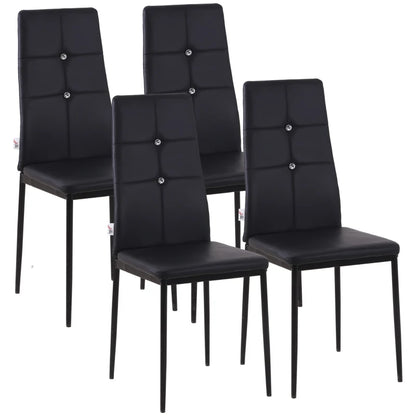 Set of 4 Modern Style Dining Chairs, Button Tufted High Back Side Chairs with Upholstered Seat, Steel Legs for Living Room, Kitchen, Study, Bedroom, Black