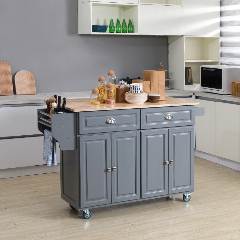 Kitchen Island with Storage, Rolling Kitchen Cart with Drop-Leaf Wooden Top, Drawers, Door Cabinets, Grey Multi Market World Inc.