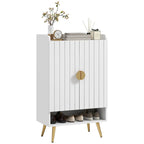 Entryway Shoe Storage Cabinet, Narrow Shoe Cabinet with Adjustable Shelves and Open Shelf for 15 Pairs of Shoes, White Multi Market World Inc.