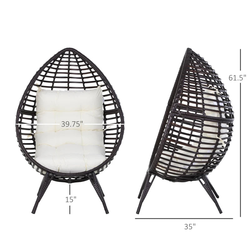 Standing Rattan Chair with Trapezoidal Cushion, 352lbs Capacity Egg Chair, Outdoor/Indoor Wicker Lounge Chair for Backyard Garden Balcony Lawn Living Room, Coffee Brown