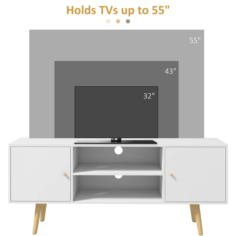 TV Stand Cabinet for TVs up to 55 Inches, Entertainment Unit with Storage Shelves and Wood Legs for Living Room