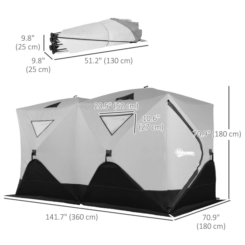 8-Person Insulated Ice Fishing Tent Shelter with Ventilation Windows and Carry Bag, for -22℉, Grey