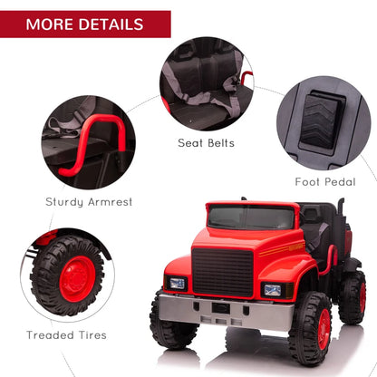 Two-Seater Kids' Tractor with Detachable Bucket, 12V Battery Powered Ride-on Farm Truck with Parental Control, 2 Speeds, Music Lights, Suspension Wheels, Red