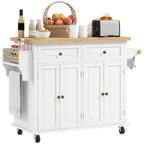 Kitchen Island with Storage, Rolling Trolley Cart with Rubber Wood Top, Spice Rack, Towel Rack, Cream White Multi Market World Inc.