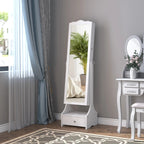 Standing Jewelry Cabinet Organizer Jewelry Armoire with LED Lights, Full Length Mirror, Adjustable Angle, White Multi Market World Inc.