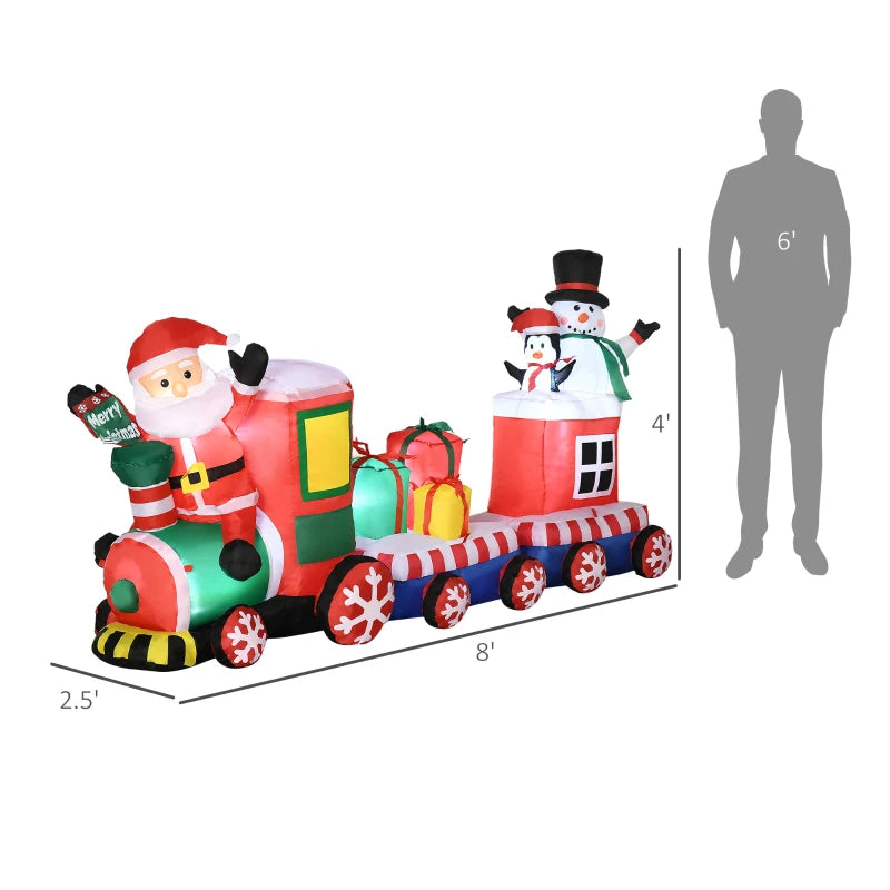 8ft Inflatable Christmas Train with Santa Claus, Snowman, Penguin and Gift Boxes, Blow-Up Outdoor LED Yard Display for Lawn Garden Party 5 Multi Market World Inc.