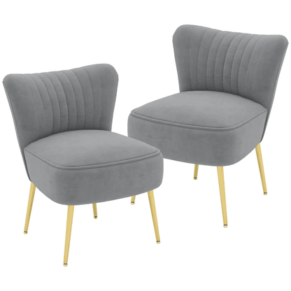 Velvet Lounge Chairs Set of 2, Modern Accent Chairs for Living Room with Gold Steel Legs and Tufting Backrest