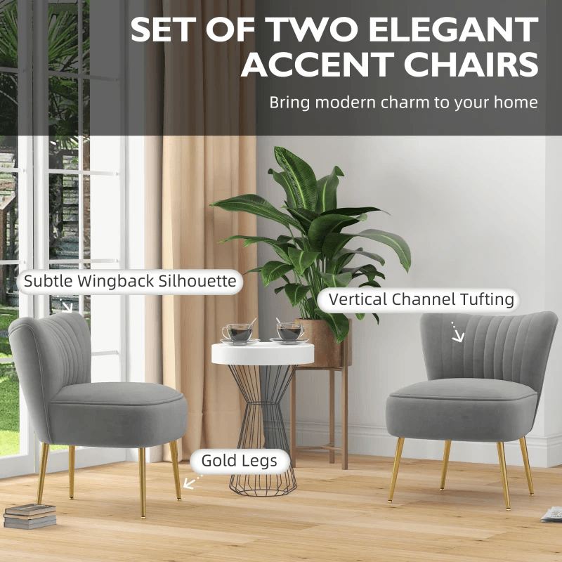 Velvet Lounge Chairs Set of 2, Modern Accent Chairs for Living Room with Gold Steel Legs and Tufting Backrest