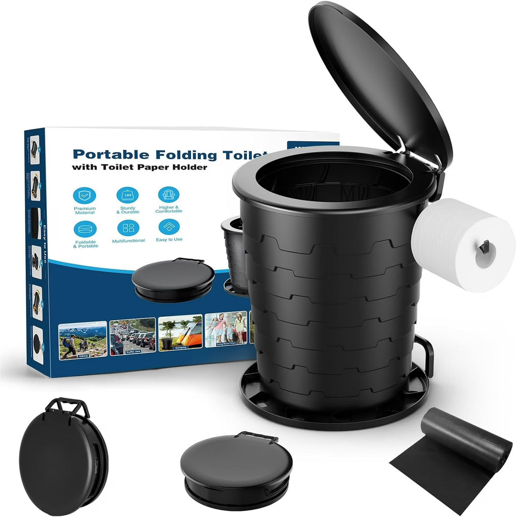 Portable Folding Toilet – Multi-Functional Retractable Camping Commode with Toilet Paper Holder Multi Market World Inc.