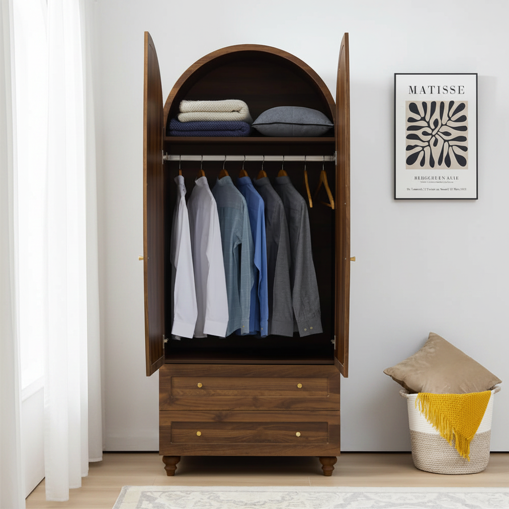74.8" Tall Rattan Wardrobe Armoire with 2 Drawers, Boho Storage Cabinet Multi Market World Inc.