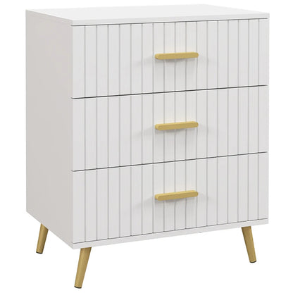 3 Drawer Cabinet, Drawer Chest for Bedroom, Chest of Drawers with Aluminium Legs and Gold Handles, White