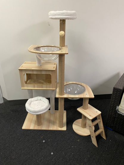 MMW Cat Tree for Indoor Cats Modern Cat Tree Wood Cat Tower with Large Space Capsule Cat Condo with Sisal Scratching Post and Funny Toy Cat Furniture Activity Center 55.5 inch