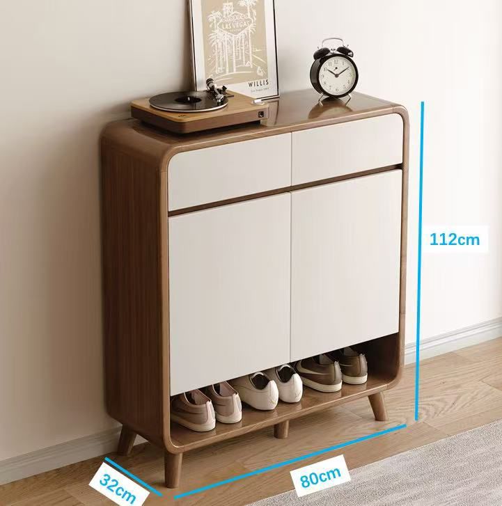 Shoe Storage Cabinet, 80 cm Wide, 2 Doors with Open Shelf, White, Minimalist Entryway Organizer Multi Market World Inc.