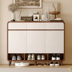 Shoe Storage Cabinet, 120 cm Wide, Walnut and White, 3 Doors with Open Shelving, up to 30 Pairs Multi Market World Inc.