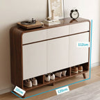Shoe Storage Cabinet, 120 cm Wide, Walnut and White, 3 Doors with Open Shelving, up to 30 Pairs Multi Market World Inc.