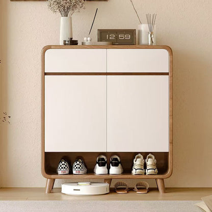 Shoe Storage Cabinet, 90 cm Wide, 3 Doors with Open Shelf, White, Minimalist Entryway Organizer
