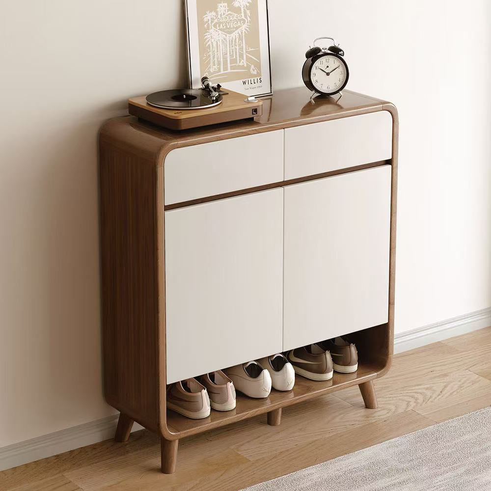 Shoe Storage Cabinet, 80 cm Wide, 2 Doors with Open Shelf, White, Minimalist Entryway Organizer Multi Market World Inc.