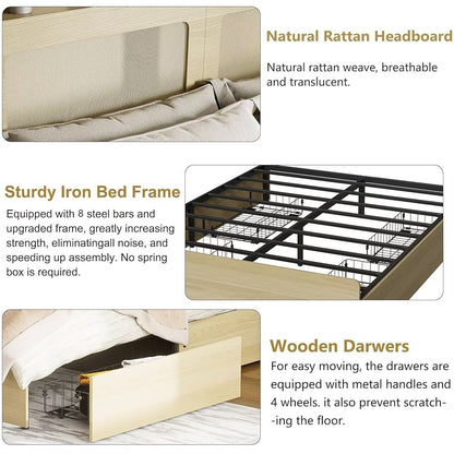 Queen Size Frame with Headboard , with 4 drawers /app control LED / Socket