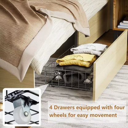 Queen Size Frame with Headboard , with 4 drawers /app control LED / Socket