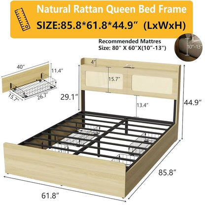 Queen Size Frame with Headboard , with 4 drawers /app control LED / Socket