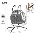 Rattan Two-Seater Patio Egg Chair, Grey Cushion, Hanging Egg Chair Multi Market World Inc.