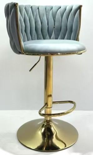 MMW Velvet Adjustable Bar Stool with Gold Base, Tufted High Back Swivel Bar Chair with Armrests for Kitchen Counter and Home Bar