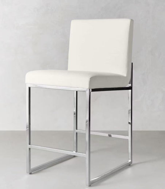 58 cm Seat Height Faux Leather Bar Stool with Backrest – Contemporary Kitchen Island Dining Chair