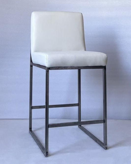 58 cm Seat Height Faux Leather Bar Stool with Backrest – Contemporary Kitchen Island Dining Chair