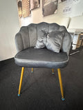 LUXE Modern Velvet Scalloped Accent Chair with Gold Metal Legs & Lumbar Pillow - Upholstered Petal Back Vanity, Dining, or Living Room Seating Multi Market World Inc.