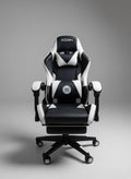 Ergonomic Gaming Chair with Footrest -   Racing Style PC Chair - High-Back PU Leather Swivel Desk Chair - Adjustable Lumbar/Headrest  - Black/White Multi Market World Inc.