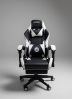 Ergonomic Gaming Chair with Footrest -   Racing Style PC Chair - High-Back PU Leather Swivel Desk Chair - Adjustable Lumbar/Headrest  - Black/White Multi Market World Inc.