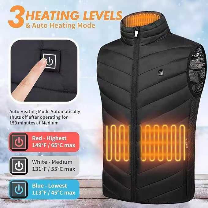 3-Level USB Heated Vest for Men & Women with Auto-Shutoff, Lightweight Puffer Gilet for Outdoor Activities, Winter, and Cold Weather