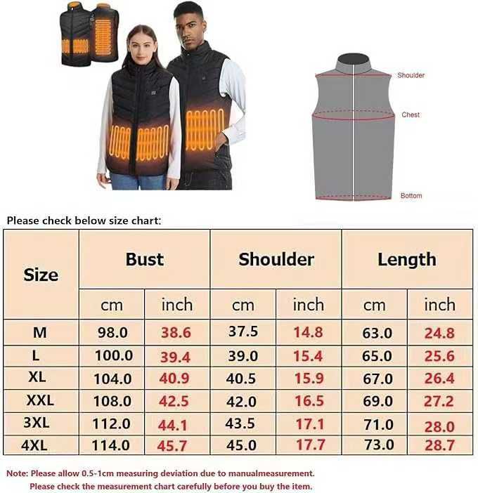 3-Level USB Heated Vest for Men & Women with Auto-Shutoff, Lightweight Puffer Gilet for Outdoor Activities, Winter, and Cold Weather