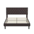 Double size Full Button-Tufted Faux Leather Platform Bed with Wingback Headboard , Brown Multi Market World Inc.