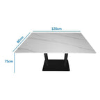 Rectangular Sintered Stone Dining Table with Faux Marble Ceramic Top, Black Pedestal Base (Seats 4-6) Multi Market World Inc.