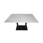 Rectangular Sintered Stone Dining Table with Faux Marble Ceramic Top, Black Pedestal Base (Seats 4-6) Multi Market World Inc.
