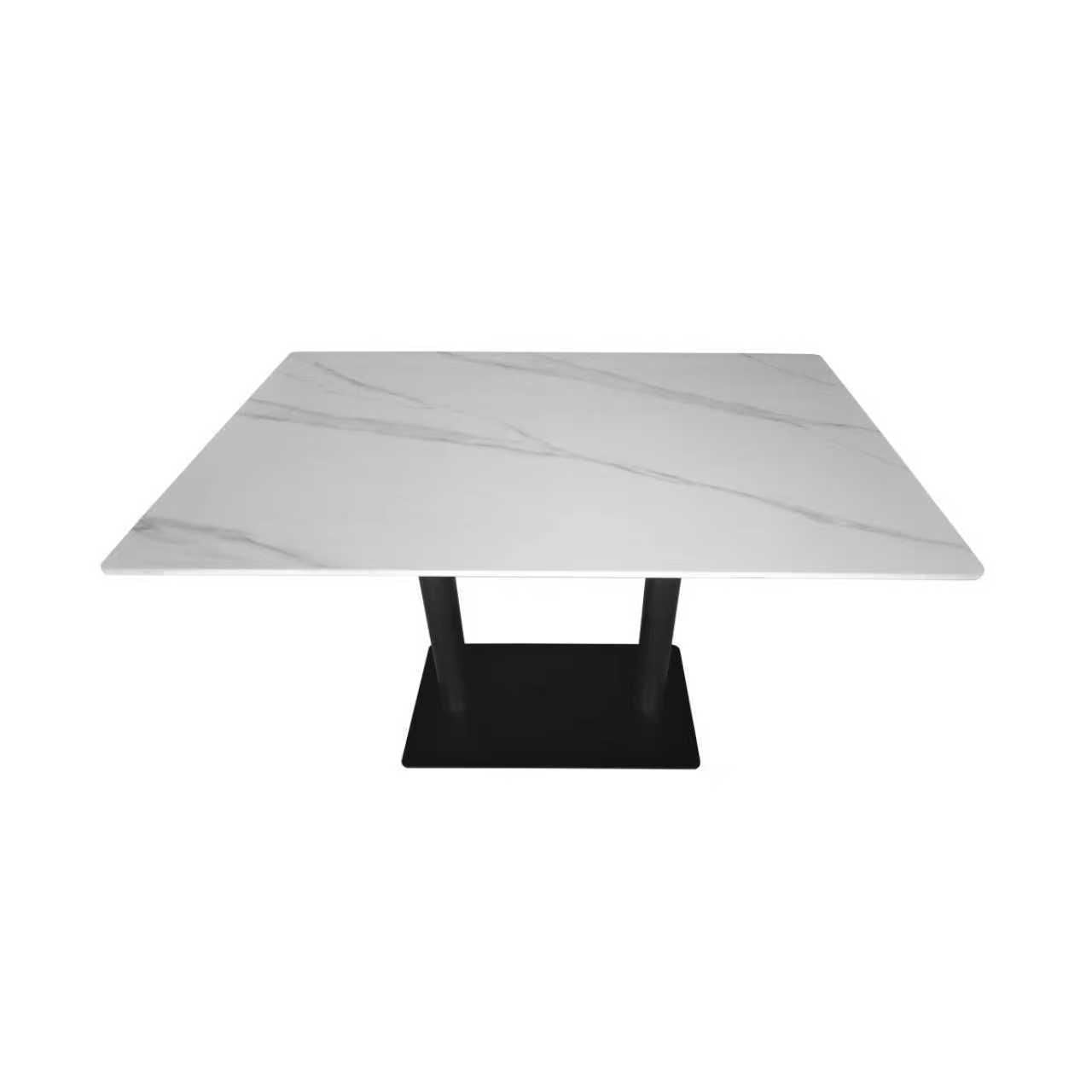 Rectangular Sintered Stone Dining Table with Faux Marble Ceramic Top, Black Pedestal Base (Seats 4-6) Multi Market World Inc.