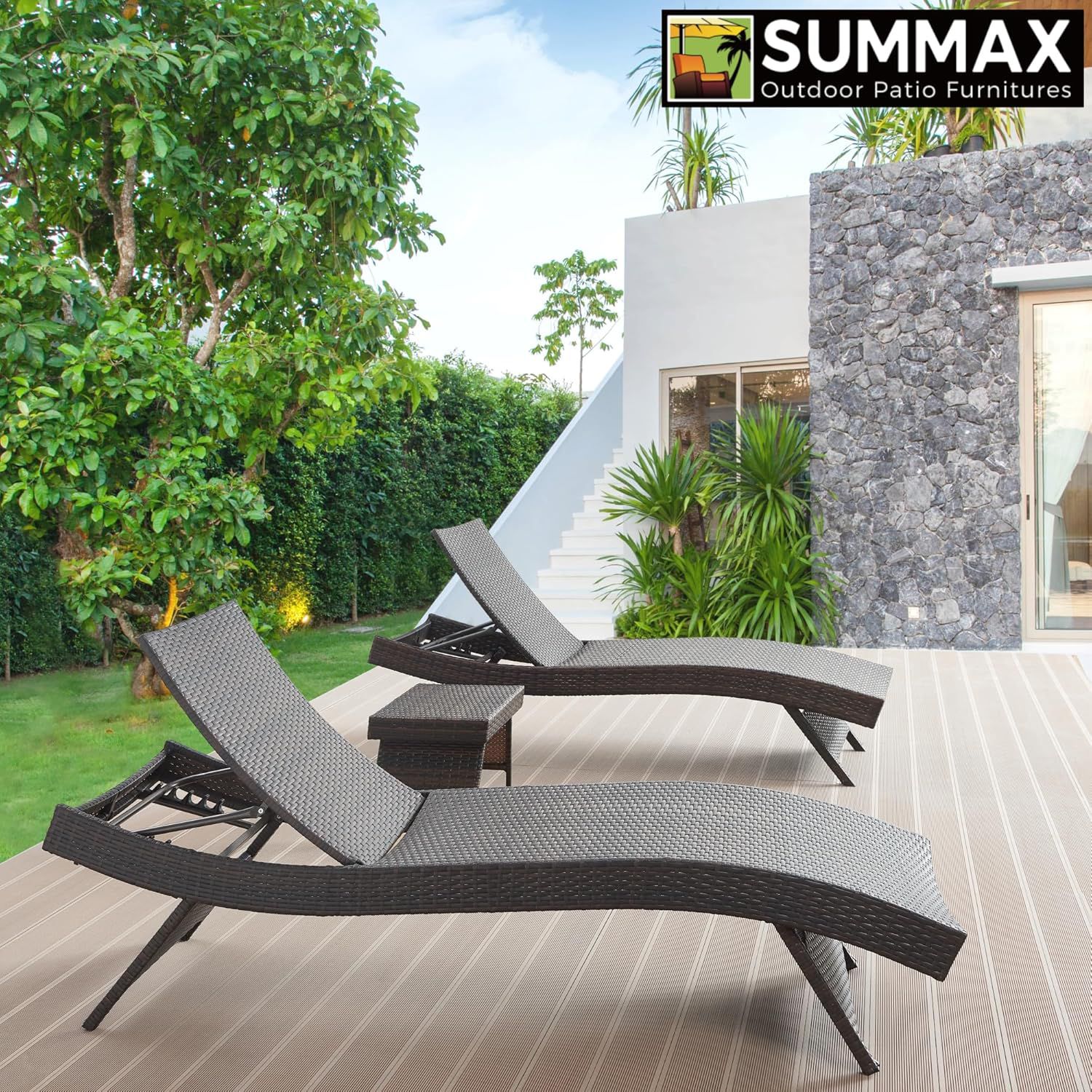 Set of 2  79" Patio Reclining Chair, Outdoor Lounge Chair,  Wicker Chaise Lounge, Brown Multi Market World Inc.