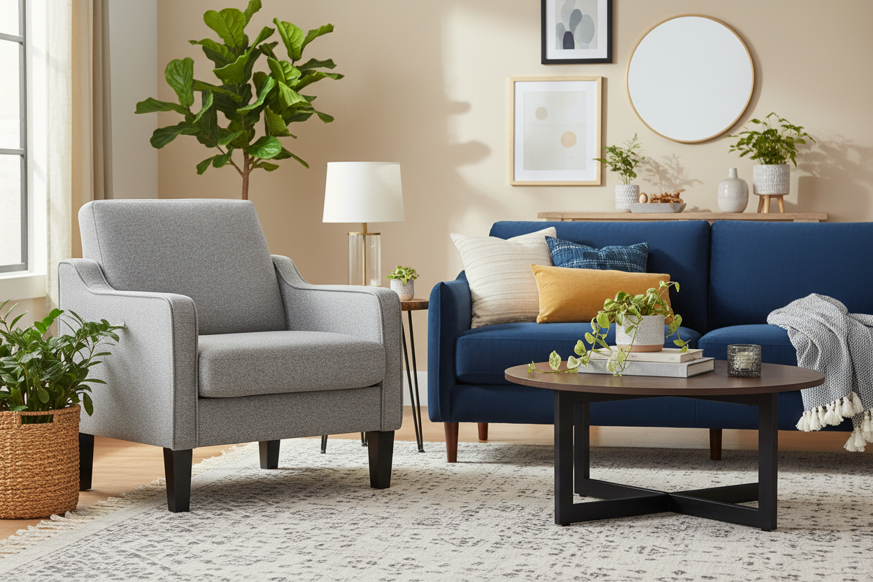 Contemporary Accent Chair for Living Room with Curved Arms - Comfortable Reading Armchair with Solid Wood Legs Multi Market World Inc.