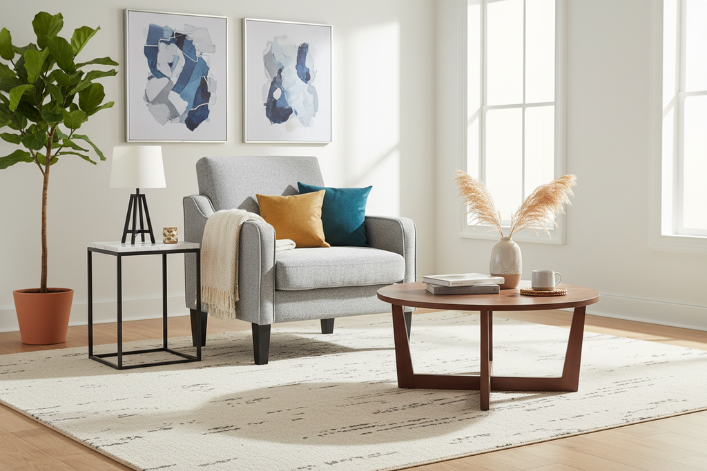 Contemporary Accent Chair for Living Room with Curved Arms - Comfortable Reading Armchair with Solid Wood Legs Multi Market World Inc.