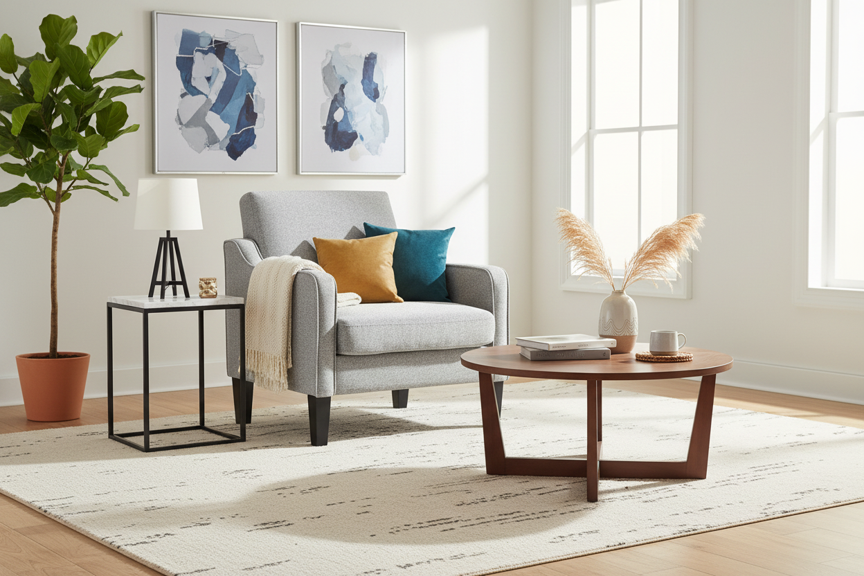 Contemporary Accent Chair for Living Room with Curved Arms - Comfortable Reading Armchair with Solid Wood Legs Multi Market World Inc.