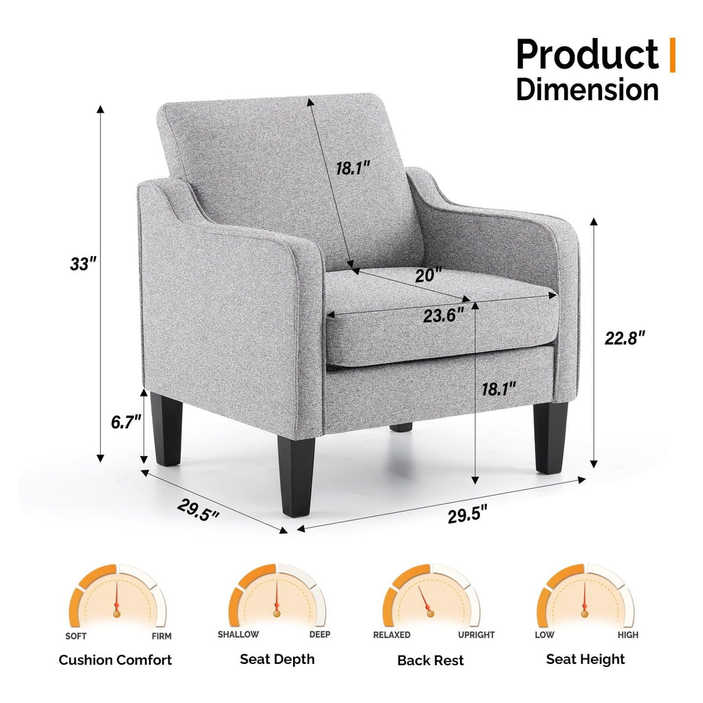 Contemporary Accent Chair for Living Room with Curved Arms - Comfortable Reading Armchair with Solid Wood Legs Multi Market World Inc.