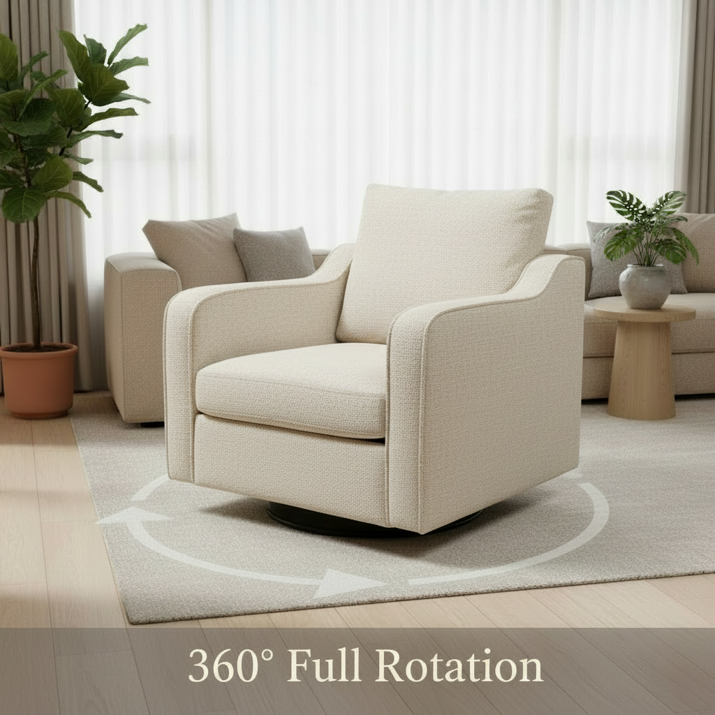 360 Degree Swivel Accent Chair with Curved Armrests - Modern Upholstered Barrel Armchair for Living Room, Bedroom, & Office Multi Market World Inc.